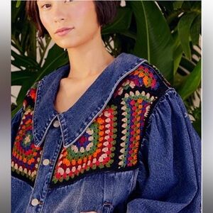 New Farm Rio  Blue Denim Jacket with Multicolor Embroidery size Small